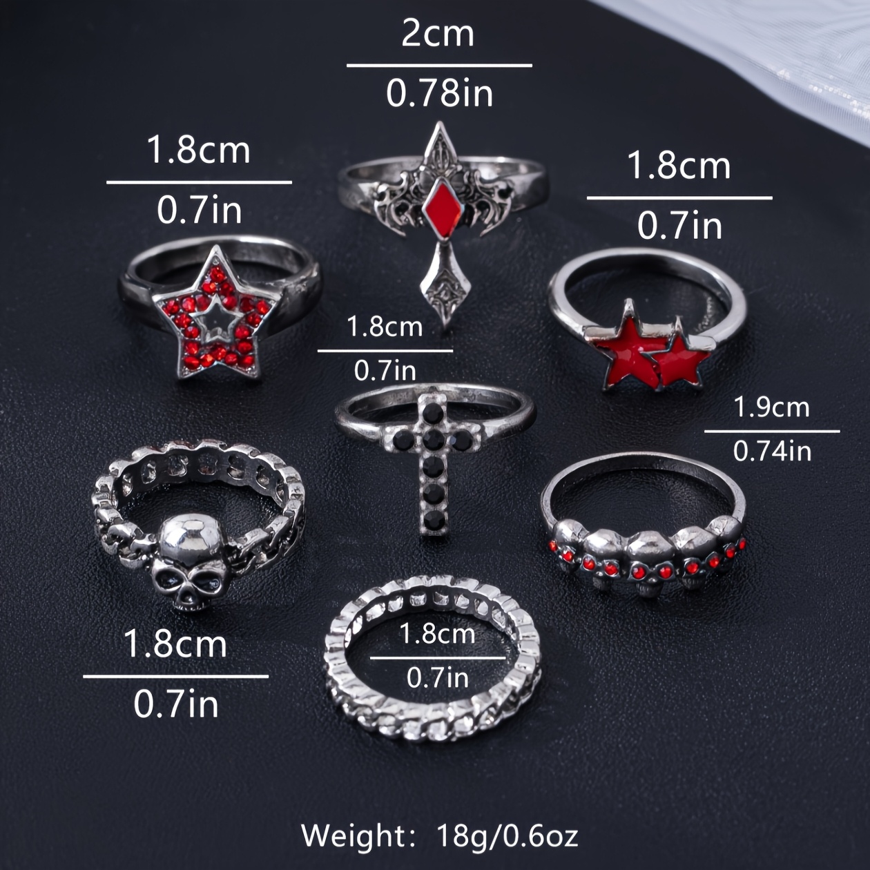 Multi-Set Dark Gothic Synthetic Rhinestone Ring Set